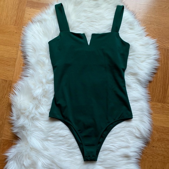 SHEIN Tops - SHEIN Green V-Cut Front Bodysuit